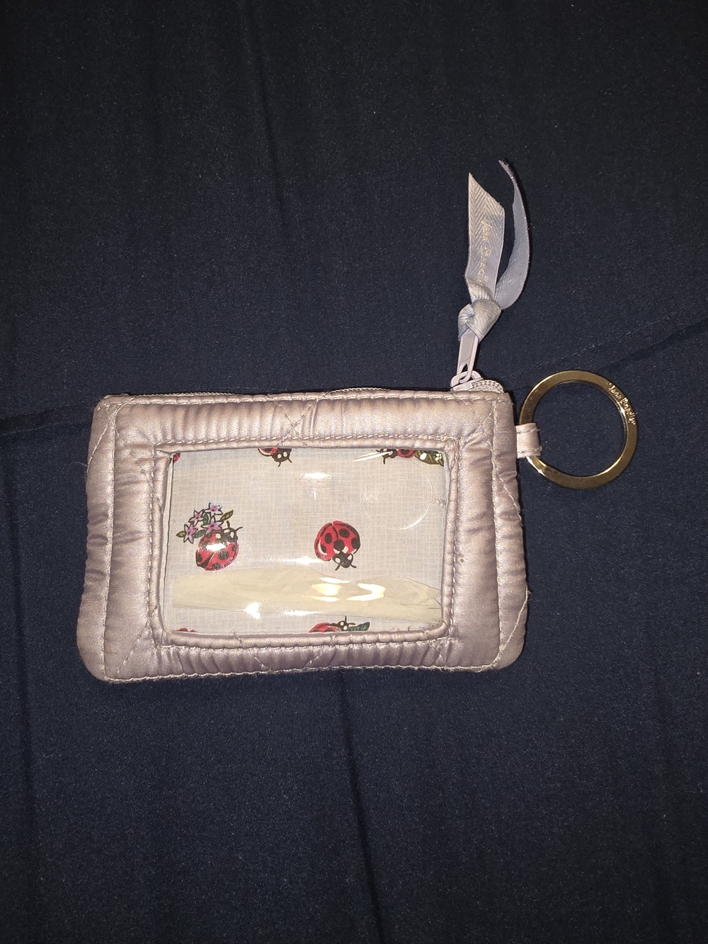 Vera Bradley Lavender Pearl Satin ID Card Holder with Silver Key Ring NWOT